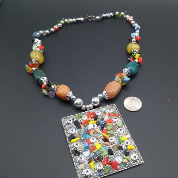 Gemstone Artisan Necklace, Gemstone Enhanced Pendant, Gemstone Beads, 18 Inches - Picture 8 of 12